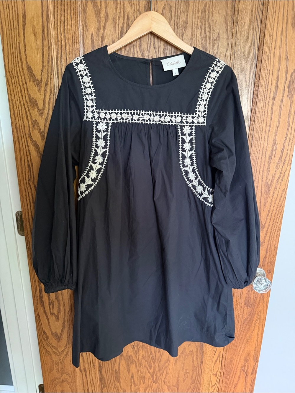 Cleobella Black Dress with White Embroidery